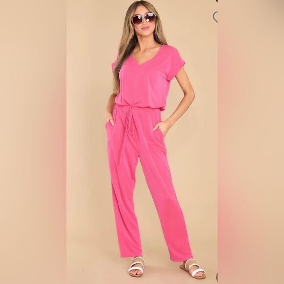 Red Dress Boutique Ces Femme Flirt With Fun Hot Pink Jumpsuit M NWOT - Picture 2 of 11